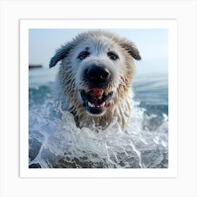 Dog Splashing In The Water Art Print