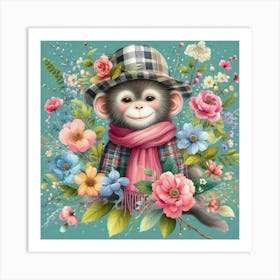 Monkey With Flowers Art Print