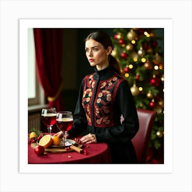 Woman With A Glass Of Wine Art Print