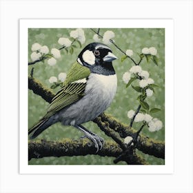 Ohara Koson Inspired Bird Painting Sparrow 2 Square Art Print