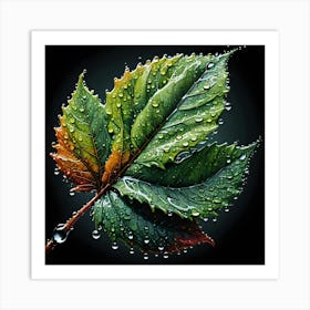 Leaf With Water Droplets Art Print