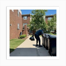 A Photo Of A Man Taking A Garbage Bag Out To A Dum (1) Art Print