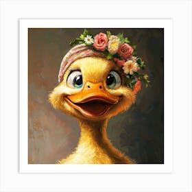 Duck With Flowers Affiche