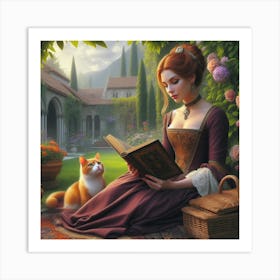 Reading With Cat Art Print