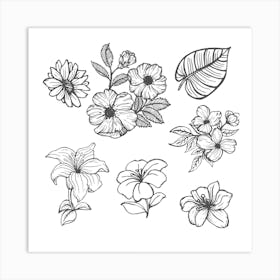 Flowers And Leaves Leaves Floral Art Print