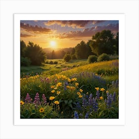 Sunset In The Meadow 3 Art Print