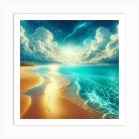 Beach With Clouds Art Print