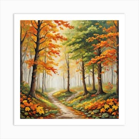 Forest In Autumn In Minimalist Style Square Composition 265 Art Print