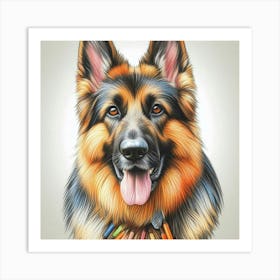 German Shepherd dog drawing in crayon Art Print