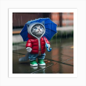 Cute Kitten In The Rain Art Print