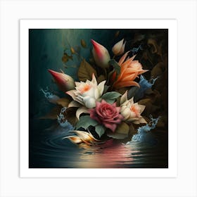 Flowers In Water Art Print