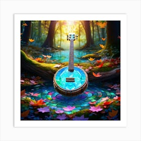 A Whimsical Water Banjo Floating Effortlessly In The Heart Of An Enchanted Forest Its Translucent B Art Print