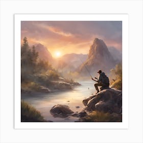 Fishing In The Mountains 1 Art Print