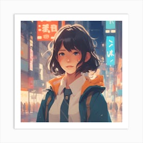 Anime Girl In The City Art Print