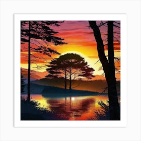 Sunset By The Lake 34 Art Print