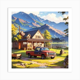 Cabin In The Mountains Art Print