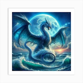 Blue Dragon In The Ocean 1 Art Print