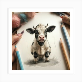 Cute Cow Drawing 3 Art Print