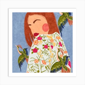 Girl And Cranes Art Print