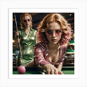 Two Women Playing Pool Art Print