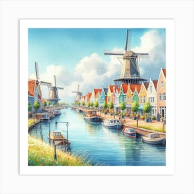 Windmills On The Canal 9 Art Print