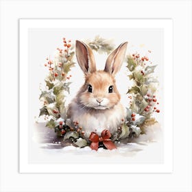 Bunny In Holly Wreath 1 Art Print