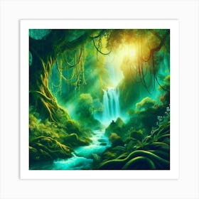 Waterfall In The Jungle 9 Art Print