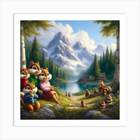 Chipmunks Camping Art Print