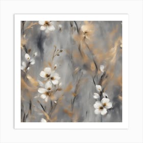 White Flowers On A Gray Background Art Print