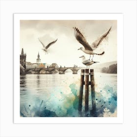 Watercolor Of Seagulls Art Print