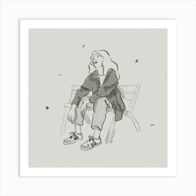 Girl Sitting On A Bench Art Print