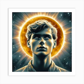 The Boy In A Sund Eclipse Creative Color Drawing Art Print