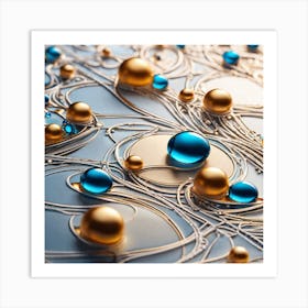 Blue And Gold Droplets Art Print