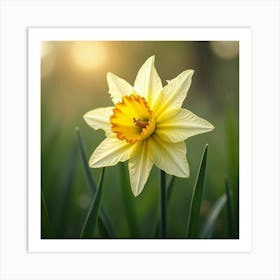 A Radiant Daffodil With Petals Of Sparkling Crystal In A Dreamlike Meadow 1 Art Print