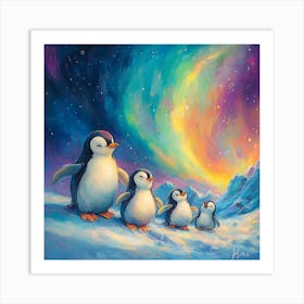 Penguins In The Snow 12 Art Print