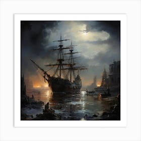 Ship At Night 1 Art Print