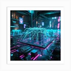 Cyber Interface With Intricate Neural Connections Symbolizing Ai And Human Cognitive Interaction Ne (4) Art Print