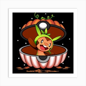 Chespin In Pumpkin Ball - Pokemon Halloween Art Print