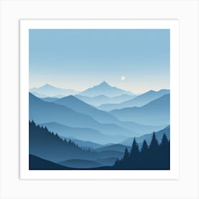 Misty mountains background in blue tone 71 Art Print