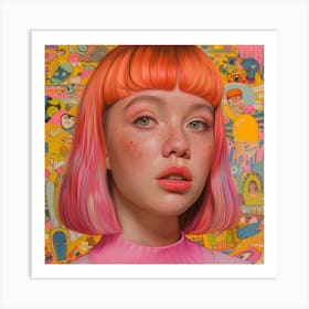 'A Girl With Pink Hair' Art Print