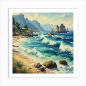 Beach Scene, Acrylic Painting Style Art Print