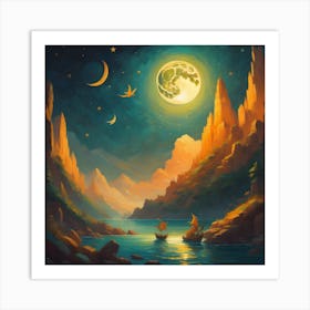 Moonlight In The Mountains Art Print