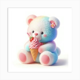 Teddy Bear Eating Ice Cream Art Print