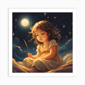 Little Girl In The Moonlight Art Print