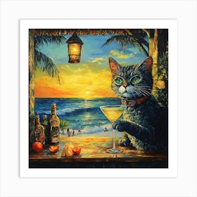 Cat At The Beach Bar 2 Art Print