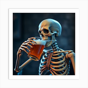 Skull drinking beer Art Print