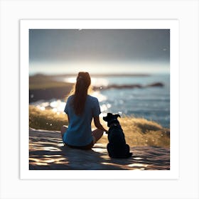 Woman And Her Dog Art Print