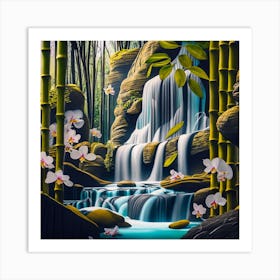 Waterfall In The Bamboo Forest Art Print