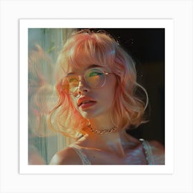 Pink Haired Girl With Glasses 1 Art Print