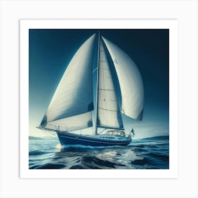 Sailing Yacht In Blue Sea Art Print